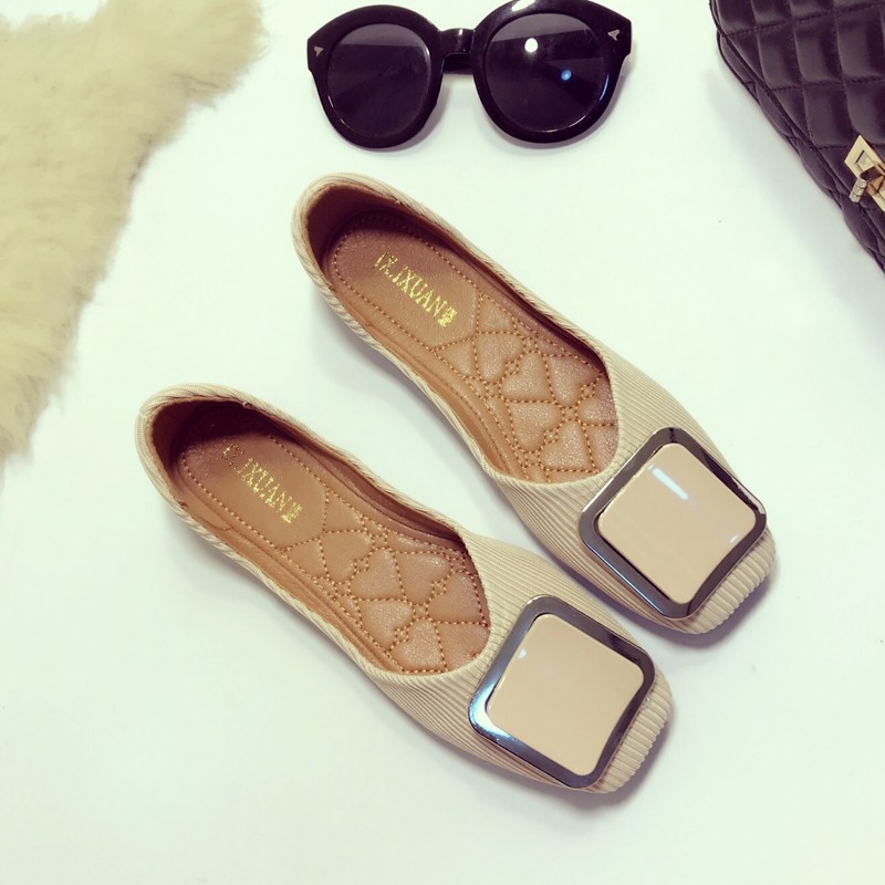 Giày Búp Bê Mũi Vuông Đính Khóa Kim Loại Thời Trang Cho Nữ