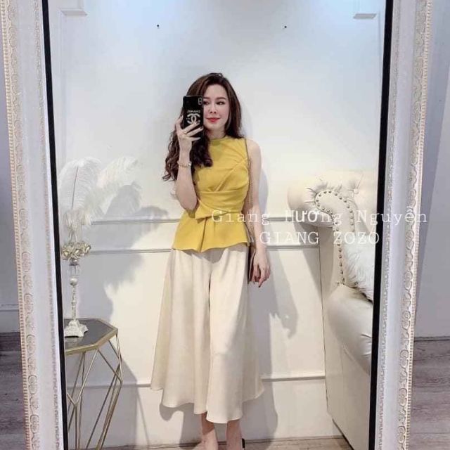 SÉT ÁO SÁT NÁCH VÀNG KÈM QUẦN TƠ LỤA