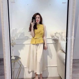 Sét áo sát nách vàng kèm quần tơ lụa