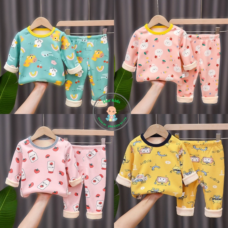 Bộ nỉ bông cho bé trai, bé gái, bộ nỉ lót lông Quảng Châu cao cấp mềm mịn size từ 1 đến 5 tuổi Thu Kids