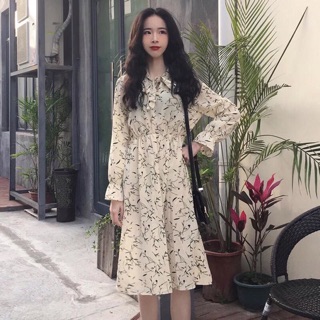 (SẴN) Đầm hoa nhí thắt nơ vintage đơn giản