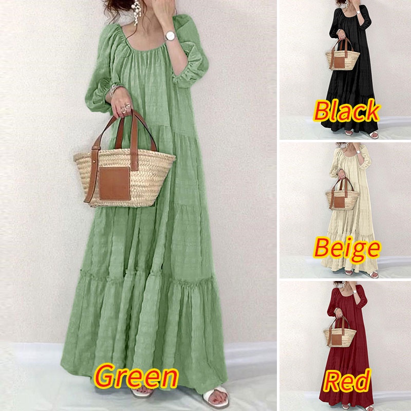 Đầm Zanzea tay phồng lỡ cổ vuông hợp thời trang cho nữ