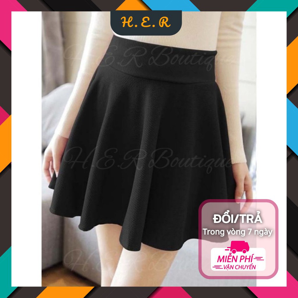 Chân Váy Ngắn Xòe màu Đen lưng Thun co giãn có quần bên trong chất Umi