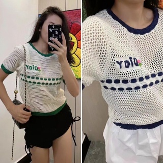 Áo len lưới thêu D.o viền tay cộc