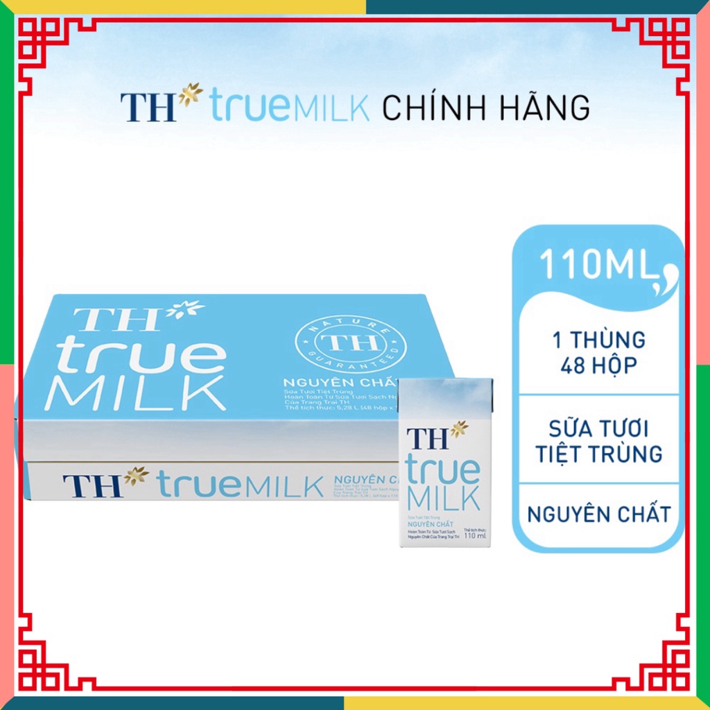 Thùng 48 hộp sữa tươi nguyên chất không đường TH True Milk 110ml (110ml x 48) ( Đại lý Ngọc Toản)