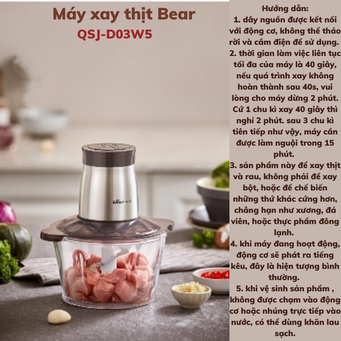 Máy xay thịt Bear hàng quốc tế đa năng  tích hợp 4 lưỡi 2 chế độ xay mini cầm tay tiện lợi Gia dụng Bear Tuli Mart