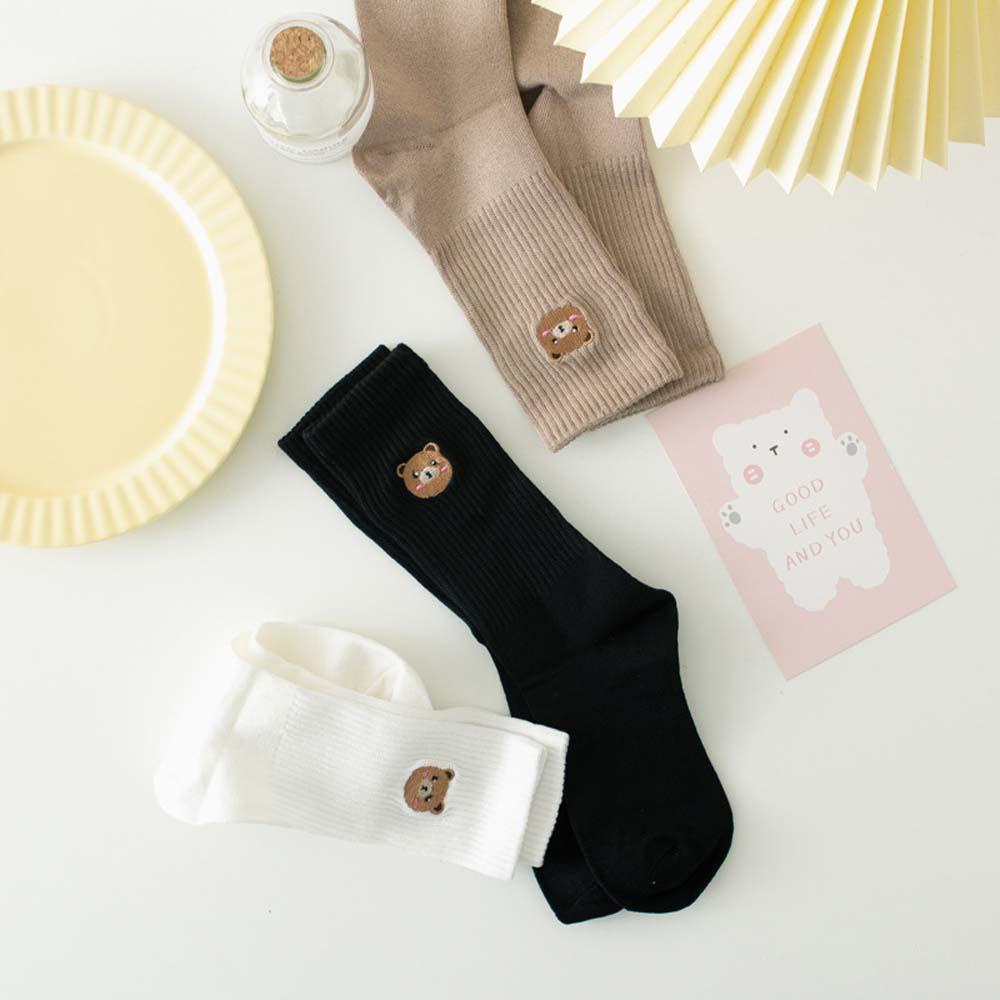 IVORY Vớ Cotton Cổ Trung Họa Tiết Dễ Thương Phong Cách Hàn Quốc Thời Trang Thu Đông Cho Nữ