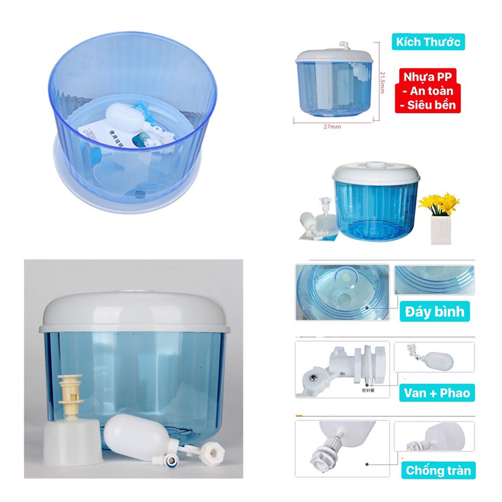 Bình úp cây nước nóng lạnh Phao Chống Tràn  Có đầu lấy nước trực tiếp từ máy lọc nước Thế hệ mới 2020