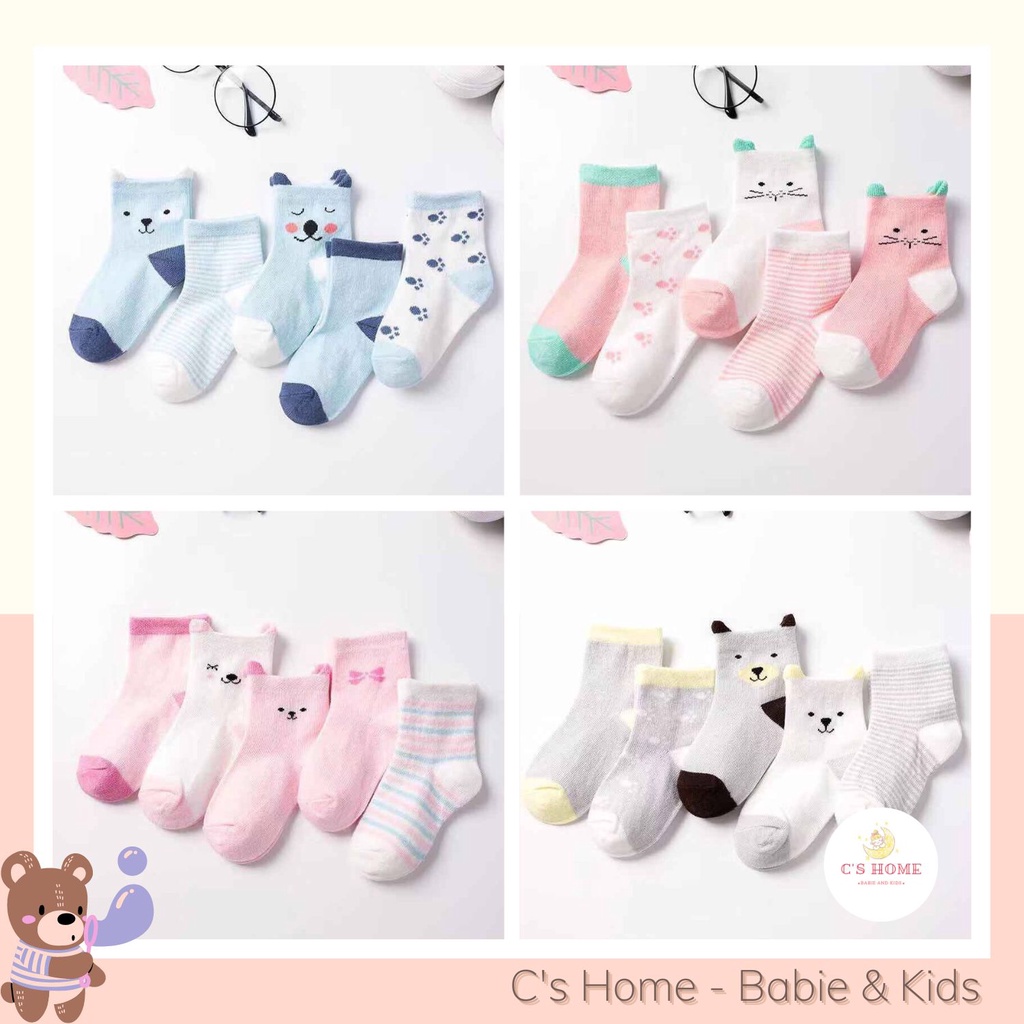 Set 5 đôi tất/vớ len cổ cao nhiều màu sắc và họa tiết cho bé trai và bé gái từ 0 đến 6 tuổi