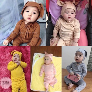 Bộ dài tay kèm nón tai thỏ cho bé Minky Mom [GIÁ GỐC] đồ bộ thu đồng mũ tai thỏ cho bé minky xìn xò giá gốc tân xưởng