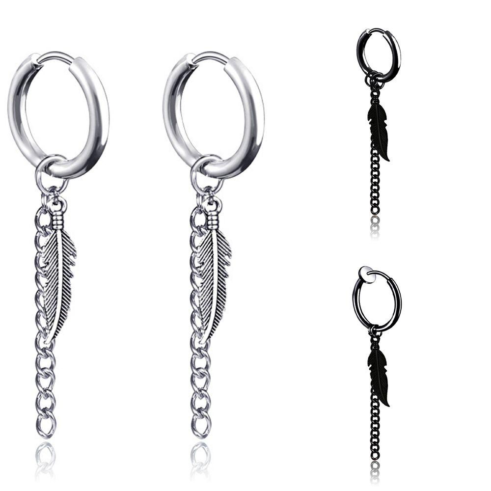 Khuyên Tai Vòng Lủng Lẳng Mặt Lá Tua Rua Phong Cách Punk Hip hop Cho Nam Và Nữ