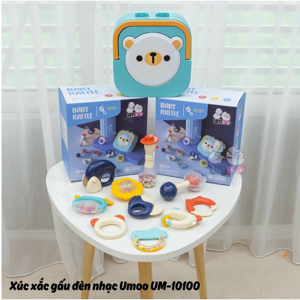 Đồ chơi gặm nướu an toàn hãng Umoo 10 món- hộp đựng có nhạc vui nhộn, xinh xắn