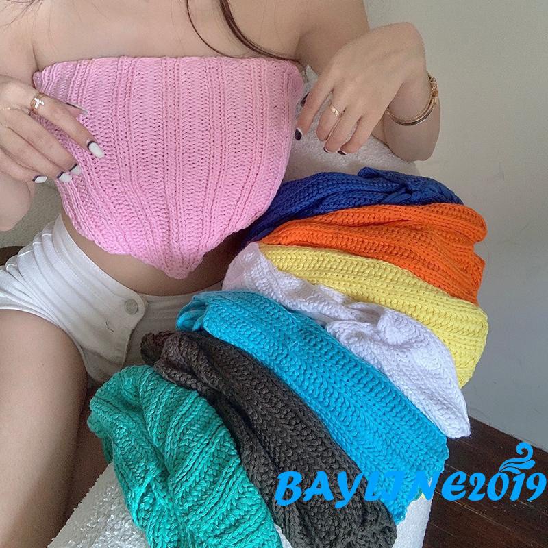 Áo Croptop Dệt Kim Không Tay Màu Trơn Gợi Cảm Thời Trang Cho Nữ