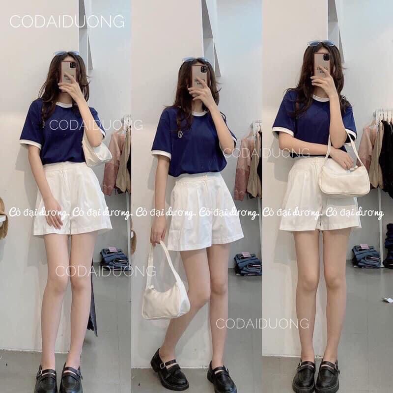 Set Đồ Nữ, Sét Áo Thun Phối Mix Quần Đùi Form Thụng Siêu Hot