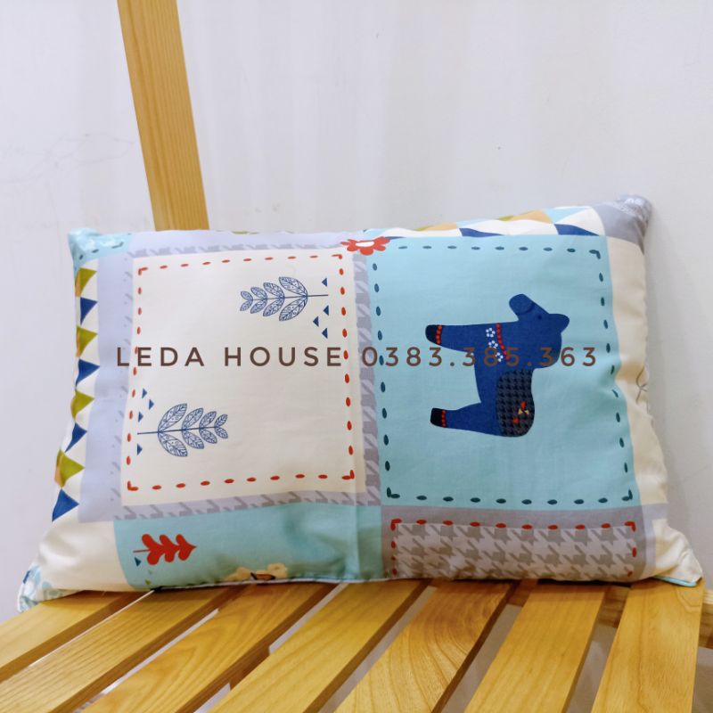 Gối cho bé vỏ gối cotton satin Hàn Quốc, ruột gối gòn lông vũ siêu êm ái 30*45
