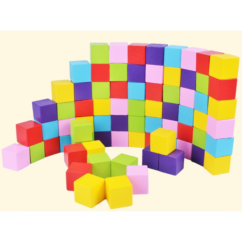 Bộ khối gỗ vuông xếp hình khối  sơn 5 màu kích thước 2.5 cm - 3.5 cm