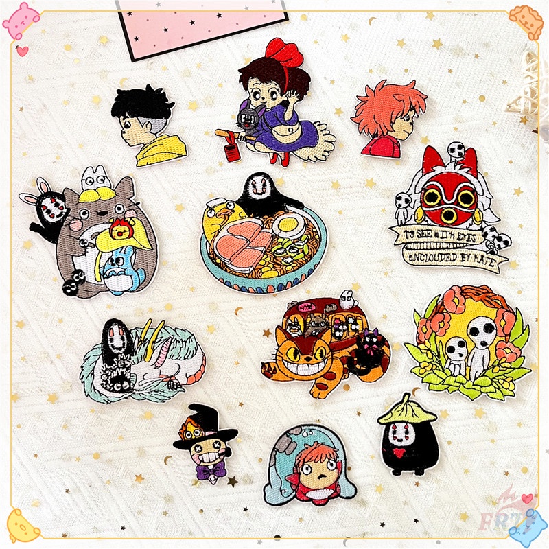 ✿ Miếng Dán Tự Dính Họa Tiết Anime Spirited Away / My Neighbor Totoro - Miyazaki Hayao ✿ 1 Huy Hiệu Thêu Ủi Quần Áo Hình Quạt