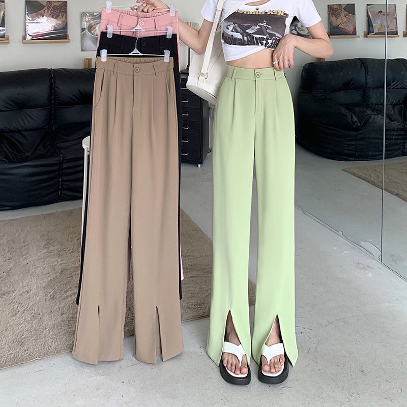 Quần Dài Lưng Cao Dáng Rộng Xẻ Tà Thời Trang Mùa Hè 2022 Phong Cách retro Mới