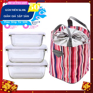 Bộ 3 hộp thủy tinh Lock&Lock tặng túi giữ nhiệt