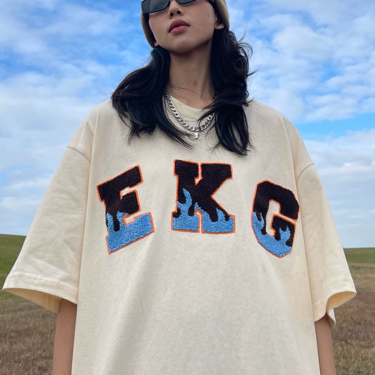 Áo Thun Nữ Ngắn Tay Thêu Chữ Phong Cách Hàn Quốc