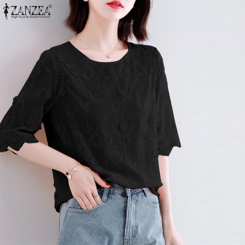 Zanzea Áo Thun Nữ Ngắn Tay Cổ Tròn Thêu Hoa Thời Trang