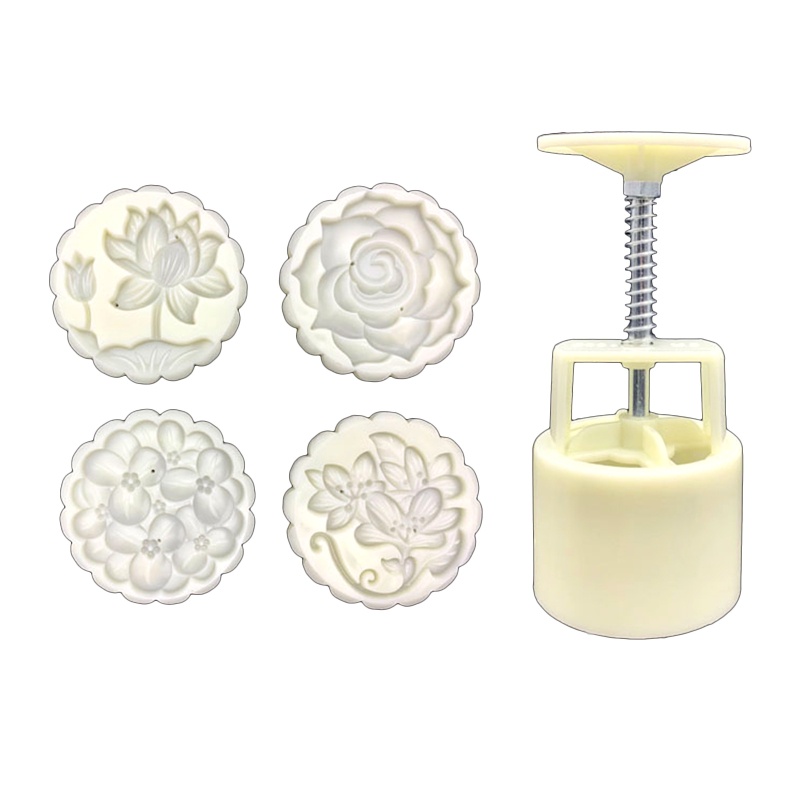 Bộ khuôn làm bánh trung thu 100/125g với 4 dụng cụ dập thủ công DIY