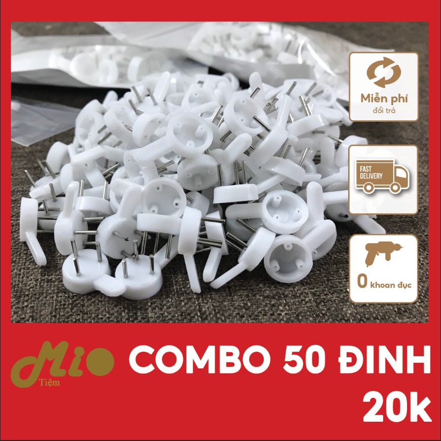 Đinh treo đồ dạng 3 chân combo 50 cái, đa năng, khung ảnh, đinh đóng tường chắc chắn không cần khoan tường