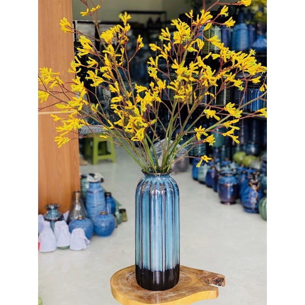 Lọ hoa gốm sứ Bát Tràng- Bình hoa decor trang trí nhà đẹp - Men xanh hỏa biến