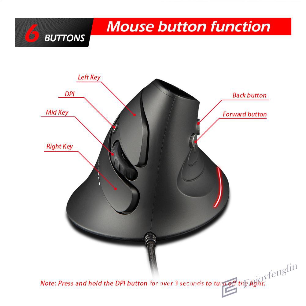 （En） ZELOTES 3200DPI Gaming Mouse Upright Wired 6 Button LED Desktop Game Mouse