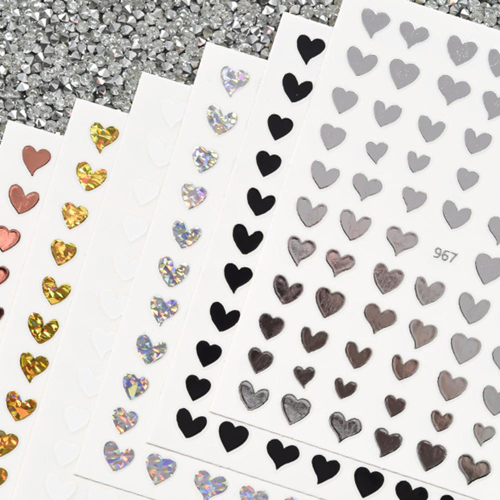 QQMALL 1 Miếng Dán Trang Trí Móng Tay Hình Trái Tim Màu Đen / Bạc DIY