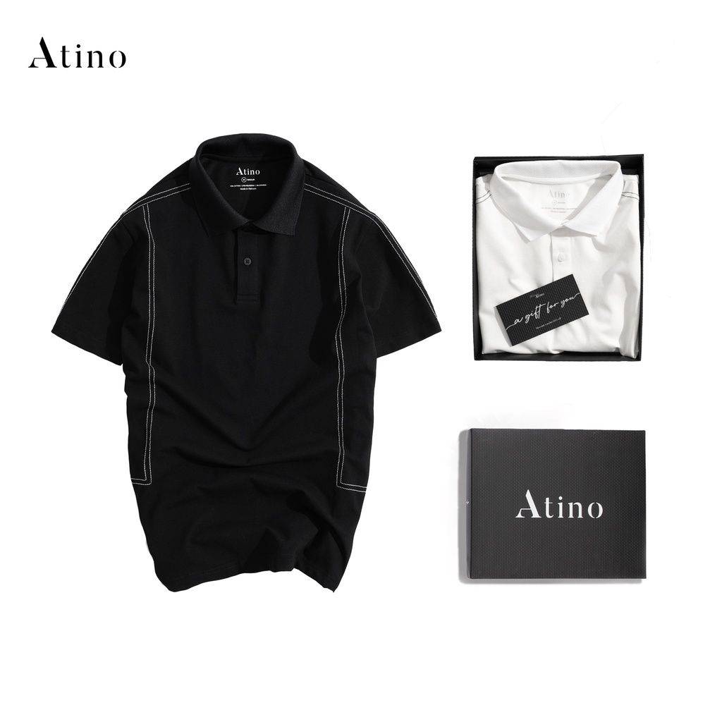 Áo Polo Nam LINE ATINO tinh tế thanh lịch vải cá sấu Cotton cao cấp thoáng mát chuẩn form APL2102 Đen | BigBuy360 - bigbuy360.vn