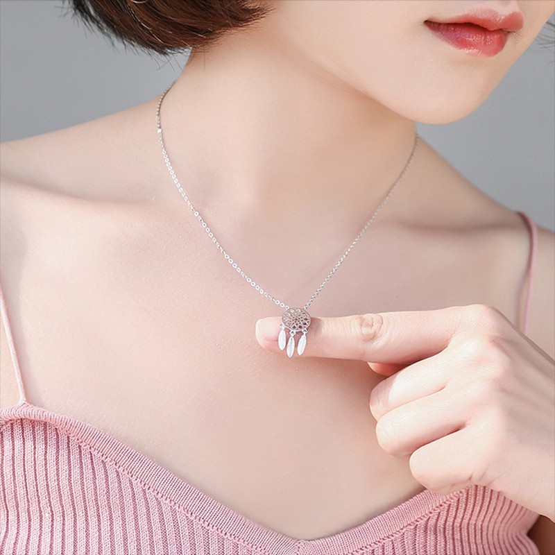 Dây chuyền xi bạc mặt hình dreamcatcher phối tua rua thời trang dành cho bạn nữ ANTA Jewelry - ATJ7016B