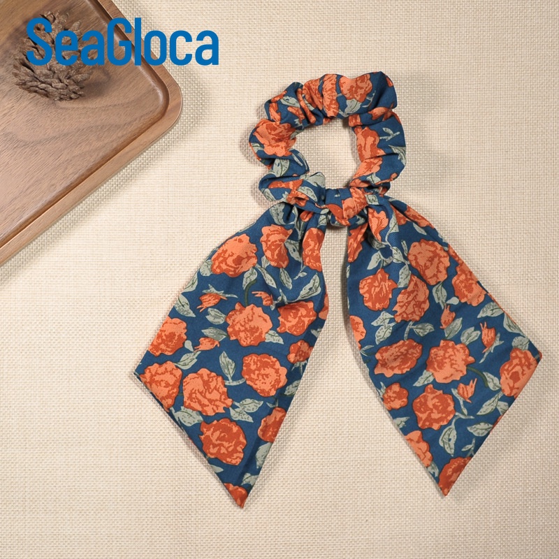 Dải lụa Seagloca in họa tiết dùng làm dây buộc tóc/ khăn quàng cổ thắt nơ cổ điển phong cách Pháp