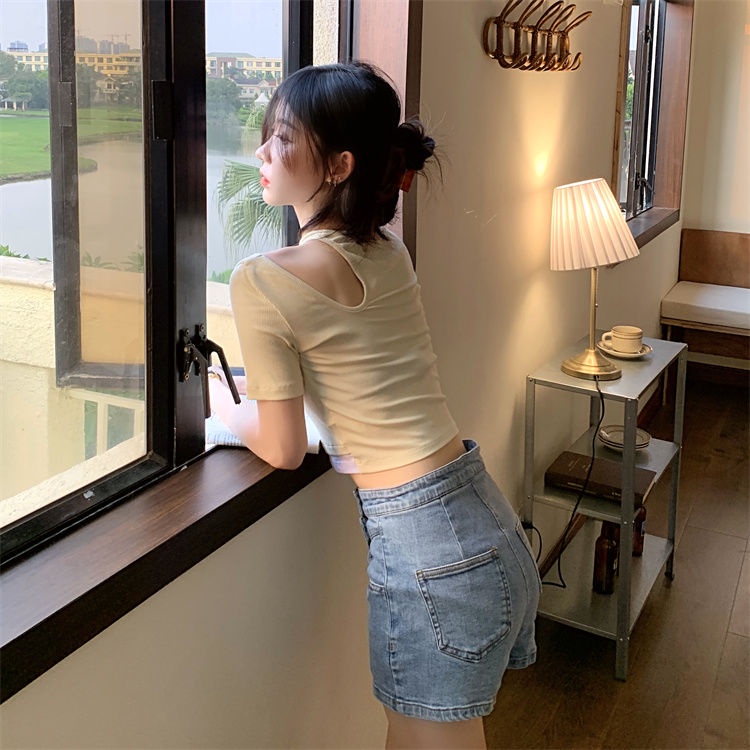 Áo Thun Trễ Vai Giả Hai Lớp Dáng Ôm Trẻ Trung Cá Tính Dành Cho Nữ