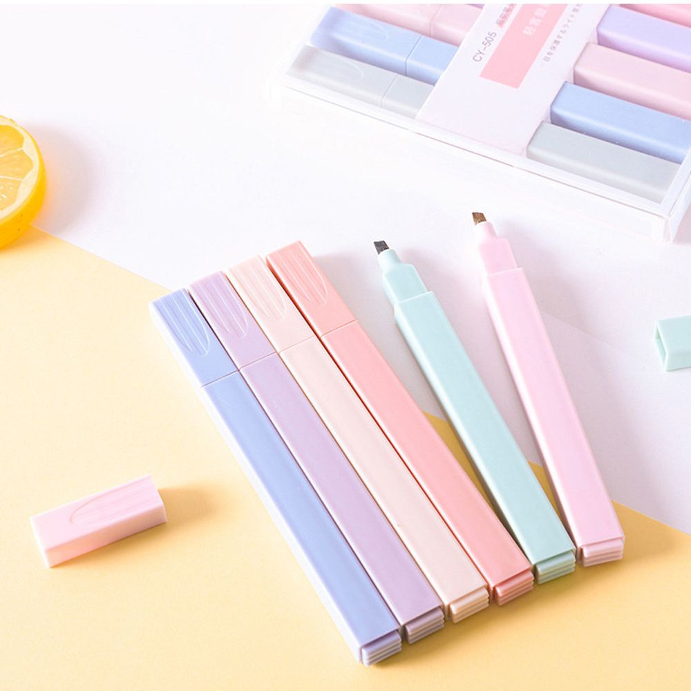 Hộp 6 bút lông màu đánh dấu dạ quang đầu mềm làm album ảnh sổ lưu niệm cho học sinh/ nhân viên văn phòng