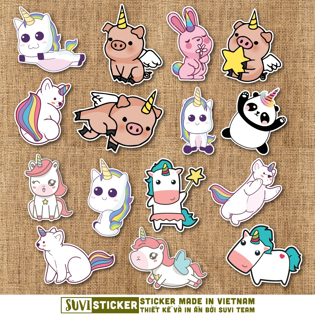 50 Sticker Animal Unicorn chống nước sticker dán laptop, điện thoại, đàn guitar, mũ bảo hiểm, vali. MSP: A01
