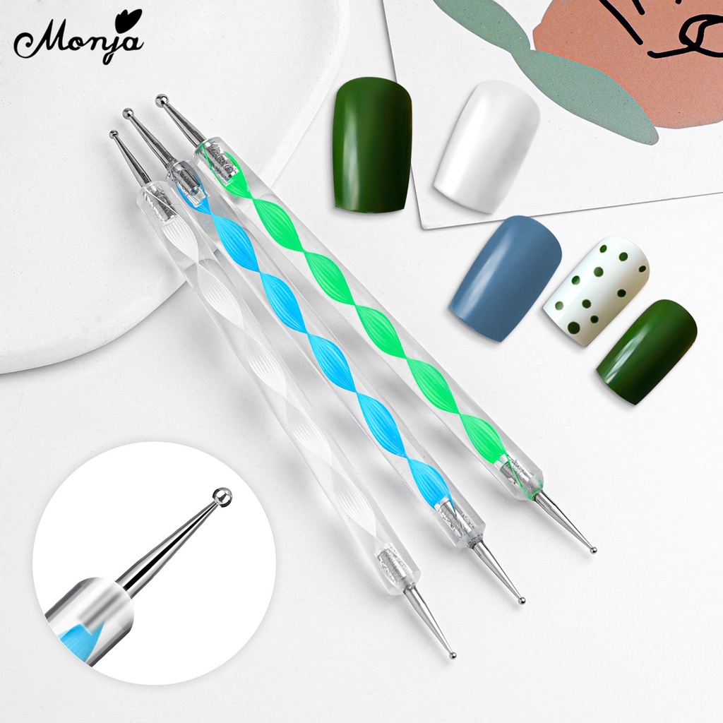 Set 3 cọ trang trí móng tay nghệ thuật MONJA tạo chấm bi acrylic hai đầu tiện lợi