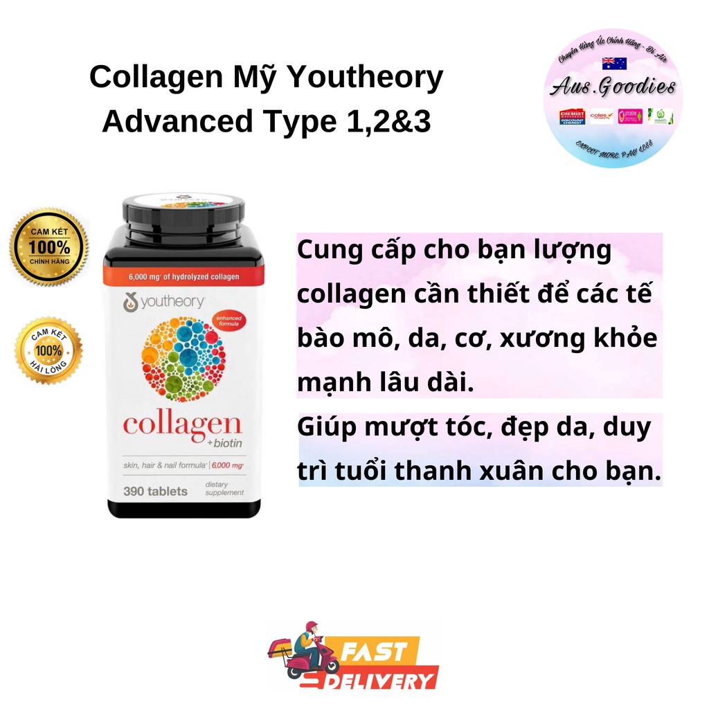 Collagen Mỹ Collagen Youtheory Advanced Type 1,2&3 - HÀNG CHUẨN