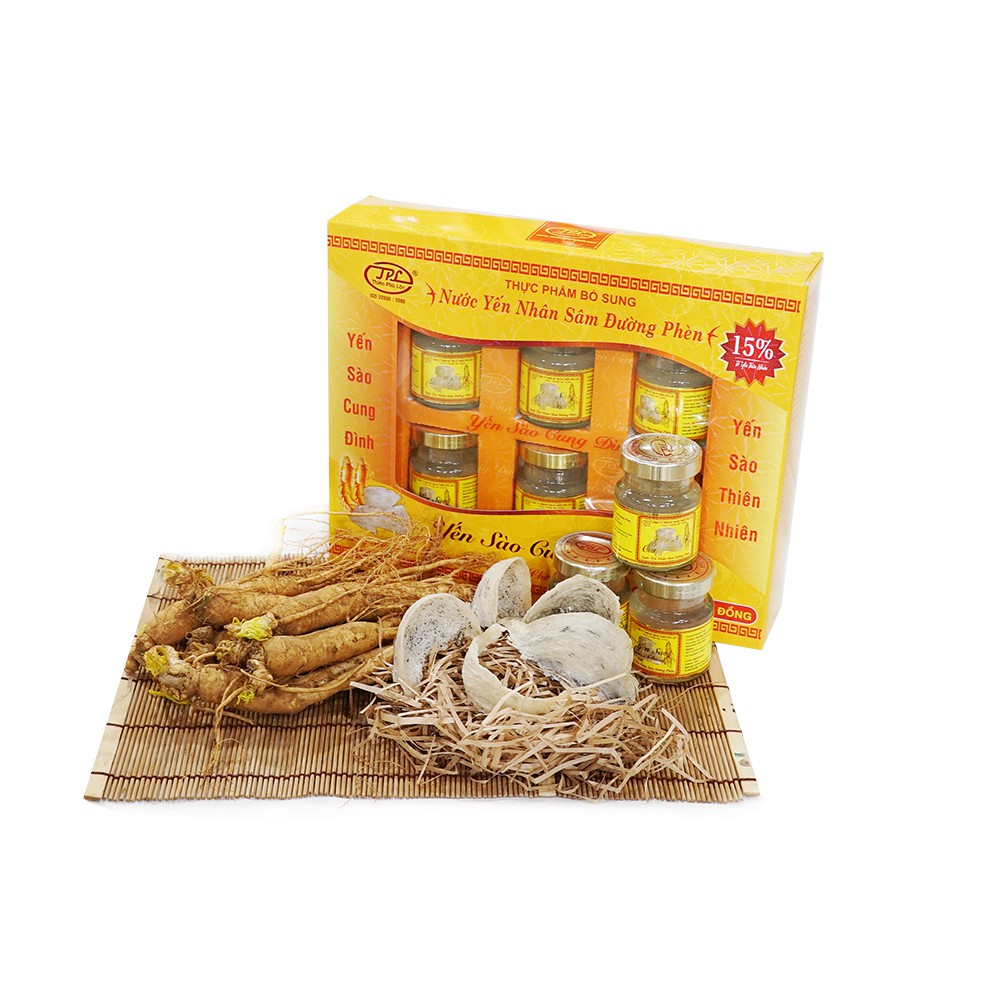 YẾN SÀO CUNG ĐÌNH-Bộ 10 hộp nước yến nhân sâm đường phèn tặng 10 gói cháo yến thịt bằm