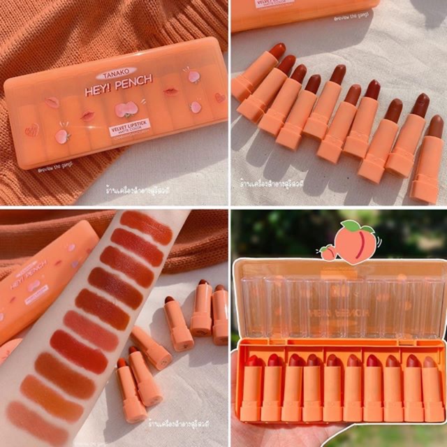 SET 10 THỎI SON MINI TONE TRÁI ĐÀO HEY PENCH TANAKO THÁI LAN