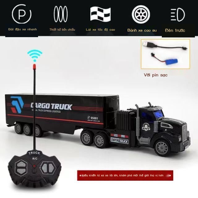 OĐồ chơi trẻ em ô tô điều khiển từ xa xe sơ mi rơ moóc chở hàng container mô phỏng RC sạc tốc hành nhiên liệu cậu bé