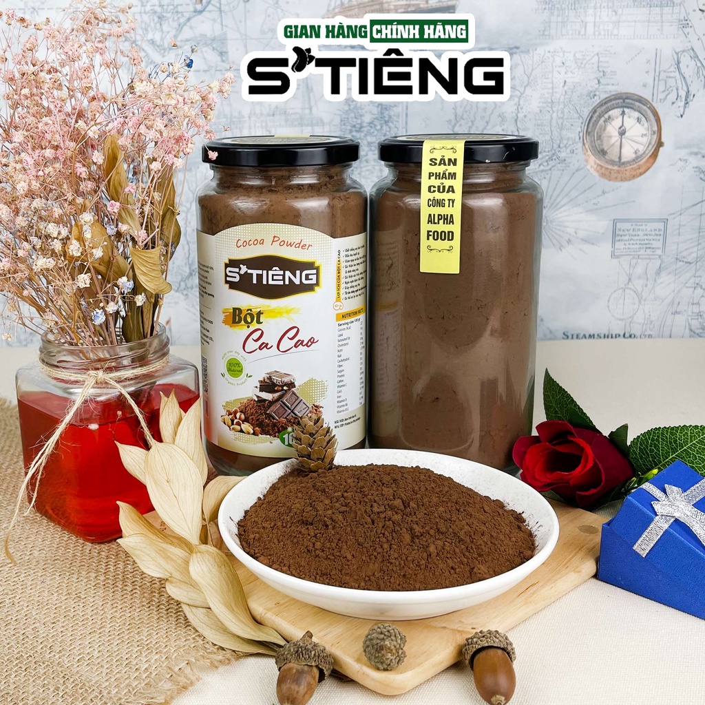 450Gr Bột CACAO Nguyên Chất Giảm Cân Cao Cấp STIENG Hủ Thủy Tinh