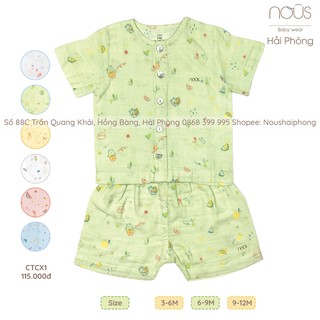 Bộ Cài Thẳng Cộc Xô Xanh Lá Gấu Ôm Dưa Nous (Từ Size 3-6 Tháng Đến Size 9-12 Tháng)