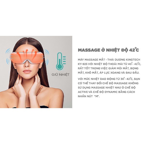 Máy Massage Mắt Cao Cấp KINGTECH KY-925 Mát xa Túi Khí Kèm Nhiệt, Tích Hợp Nghe Nhạc Bluetooth, Bảo Hành 12 Tháng