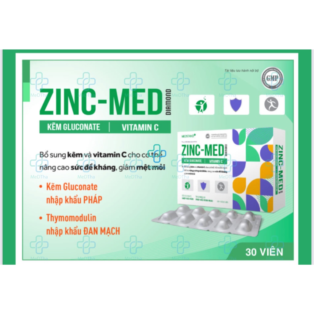 ZinC-Med Diamond - Bổ Sung Kẽm, Vitamin C, Tăng Sức Đề Kháng, Giảm Mệt Mỏi (Hộp 30 Viên) [Chính Hãng]