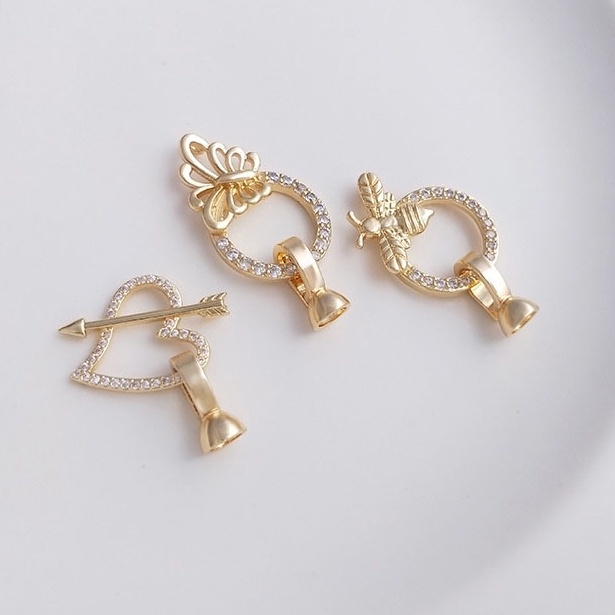 [K23D] Phụ kiện trang sức (DIY) - Chốt khóa 3 mẫu cách điệu nạm đá  làm vòng cổ vòng tay