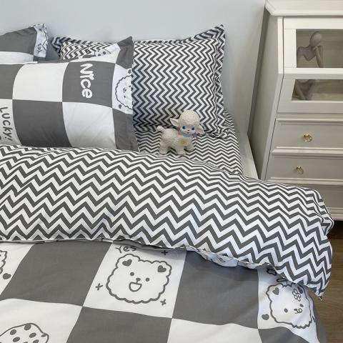 [RẺ VÔ ĐỊCH] Bộ chăn ga gối drap giường chất cotton poly họa tiết gấu caro