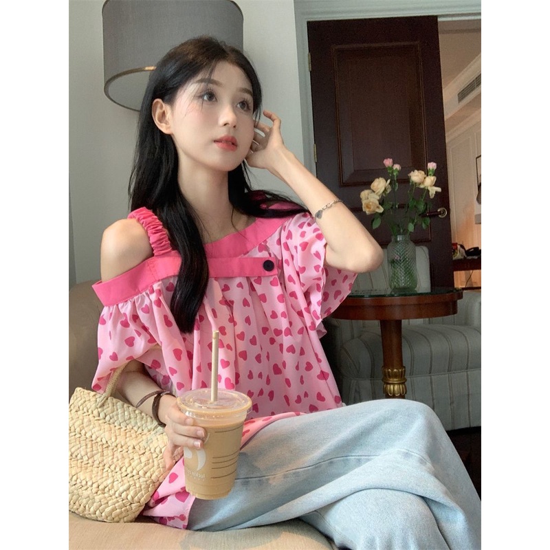 Áo Kiểu Hàn Quốc Hở Vai Mùa Hè 2022 Thiết Kế Nhiều Phần Hình Trái Tim Phong Cách Hàn Quốc Cho Nữ