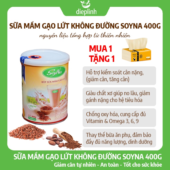 Sữa Giảm Cân 100% Thực Vật - Sữa Mầm Gạo Lứt Soyna Không Đường 400gr - Đã Kiểm Định Chất Lượng FDA (Hoa Kỳ)