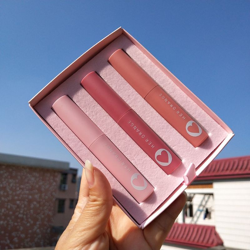 HOT TAOBAO Set Son Kem Lì 3 Cây HER ORANGE Trái Tim Hồng Bộ Son 3 Cây Trái Tim Hồng HERORANGE Không Dính Cốc Lâu Phai | BigBuy360 - bigbuy360.vn